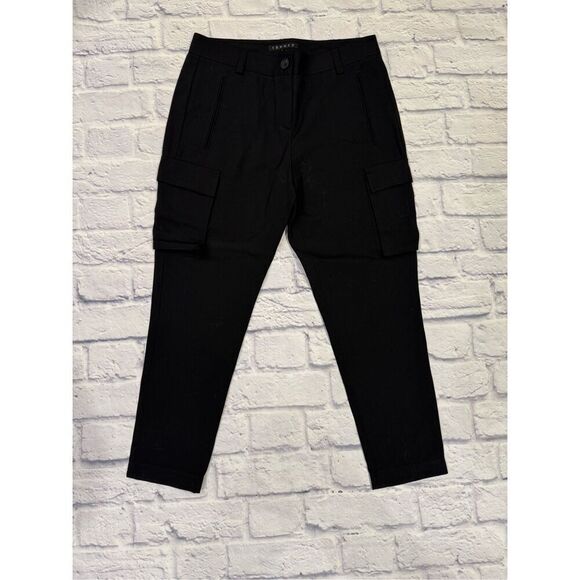 Theory Finna black cropped wool blend cargo dress pants size 0 retail $255 - Picture 1 of 4